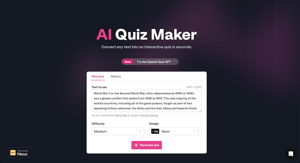 AI Quiz Maker schermata iniziale.png