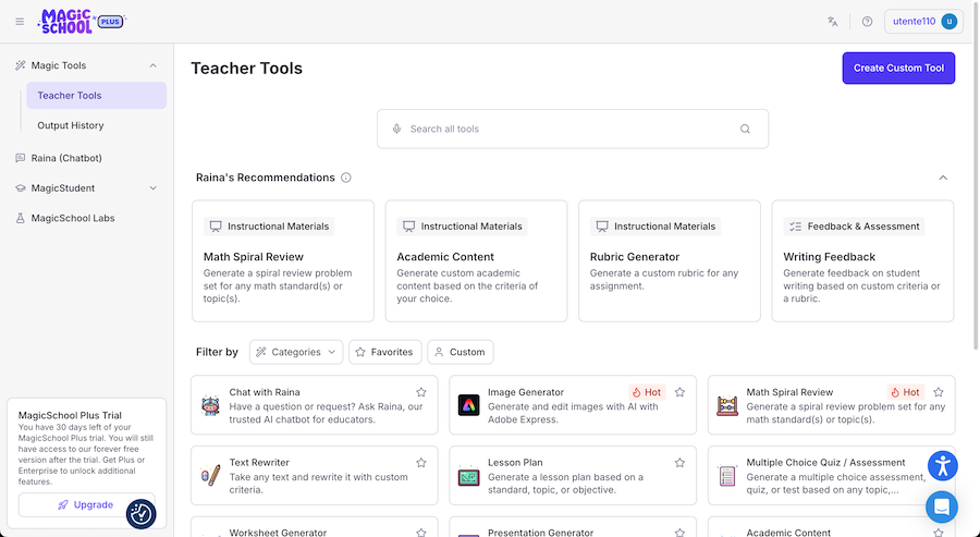 MagicSchool schermata dashboard.png