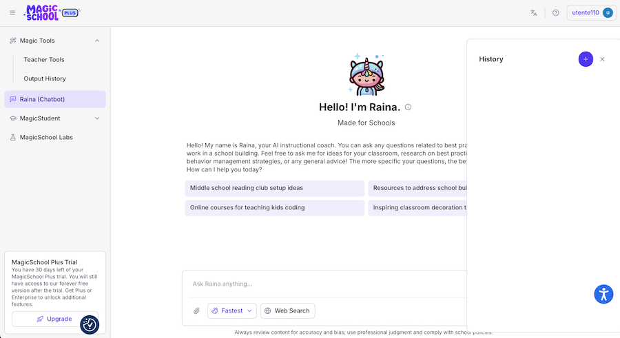 MagicSchool schermata chatbot Raina.png